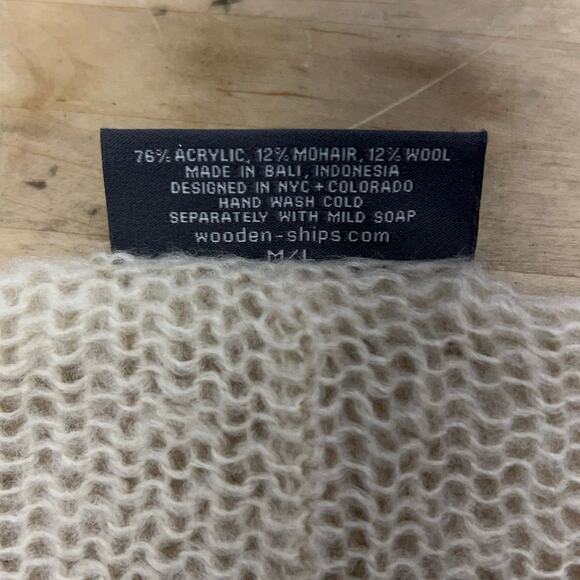 Wooden Ships Womens Size M/L Sweater Mohair Wool V Neck Long Line Open Knit - Picture 13 of 14